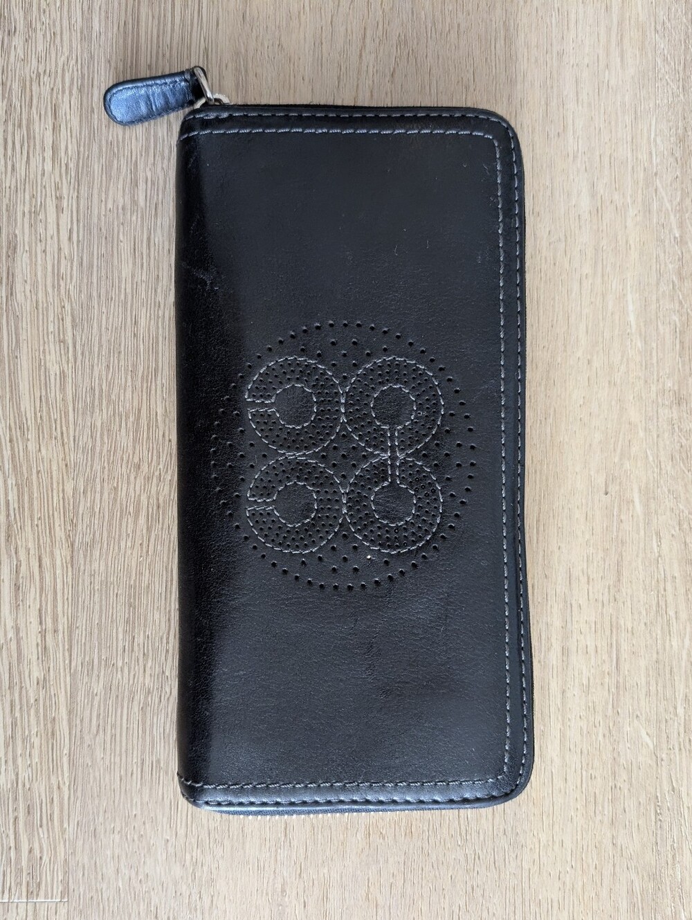 Rare Coach Signature Monogram Y2K Black Leather Zip Wallet with Embossed Logo